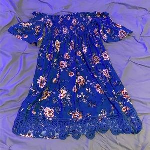 Beautiful Blue Floral Off the Shoulder Dress